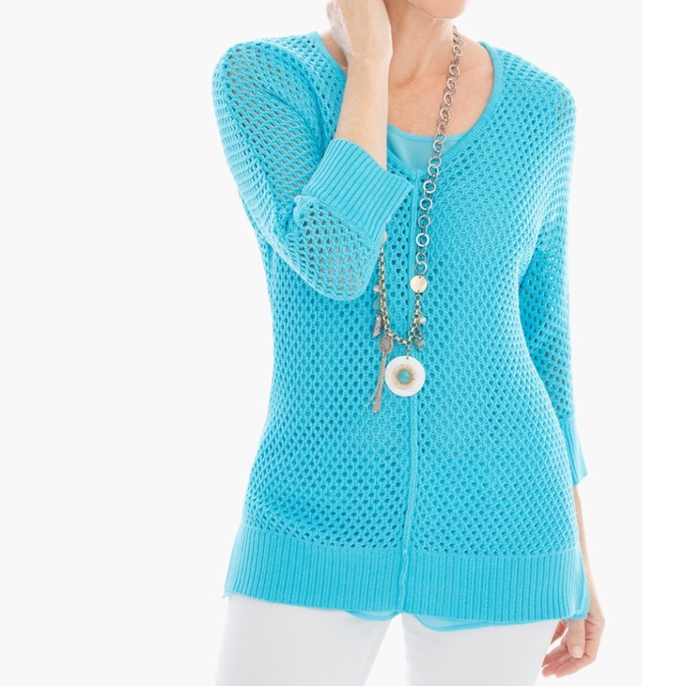 😊 Chicos Ophelia Mixed Pullover Summer Sweater Sz 1 /US 8 10 Medium